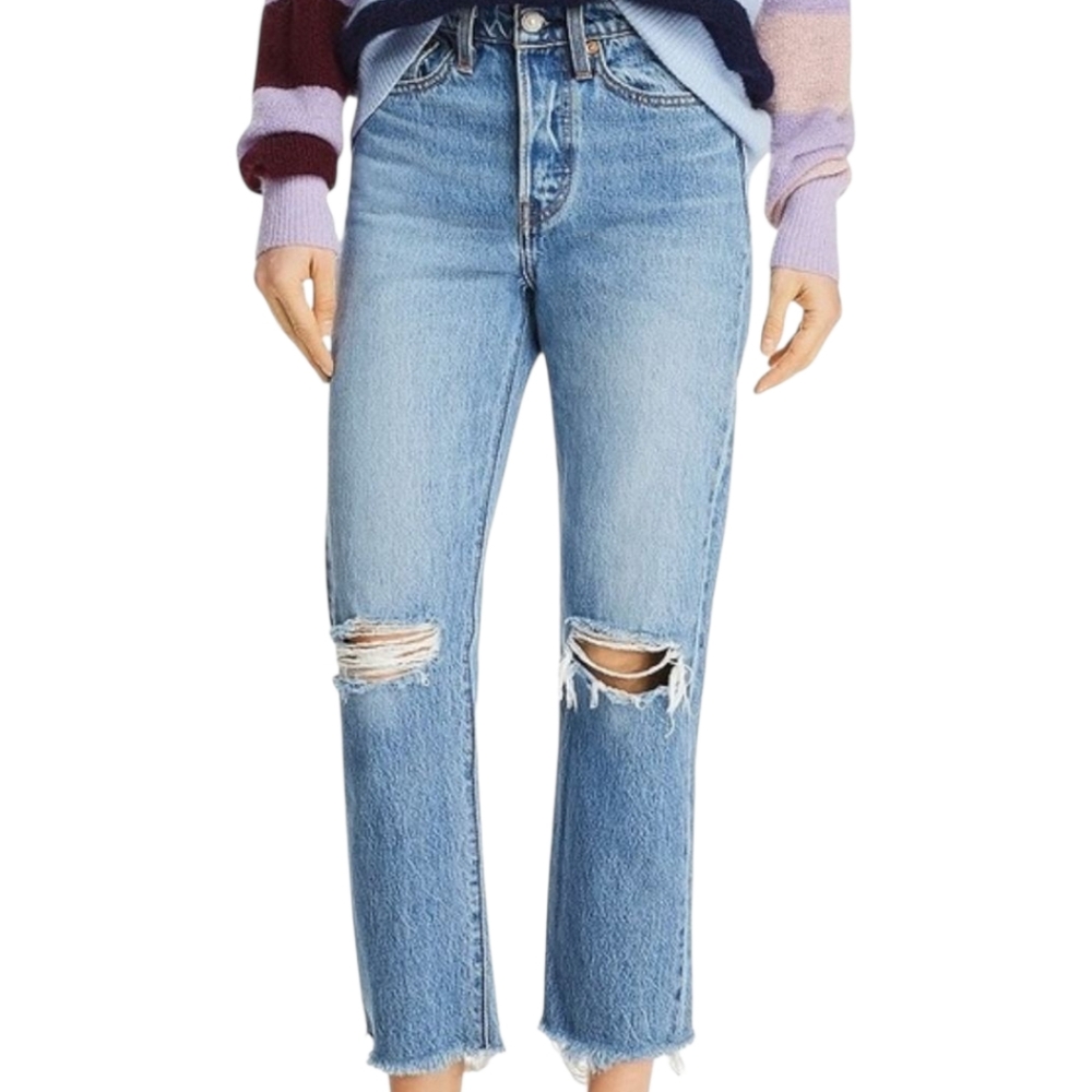 Levi’s Wedgie Straight Crop Raw Hem Jeans Sz 24 X 26 Light Wash 90s Grunge